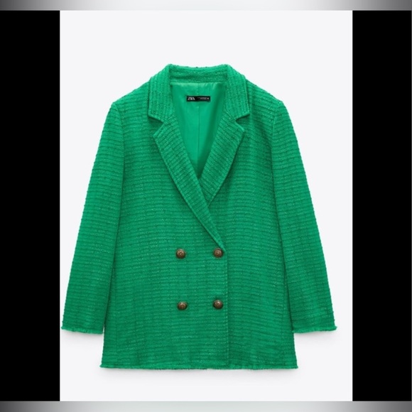 Zara textured double breasted green blazer(Size S) - Picture 5 of 17